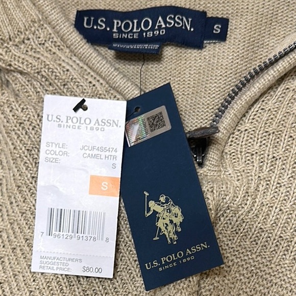 U.S. Polo Assn. Tan Zip Up Sweater with Contemporary Knit - Picture 3 of 7